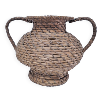 Vase in straw and plant fibers French folk art mid-twentieth century
