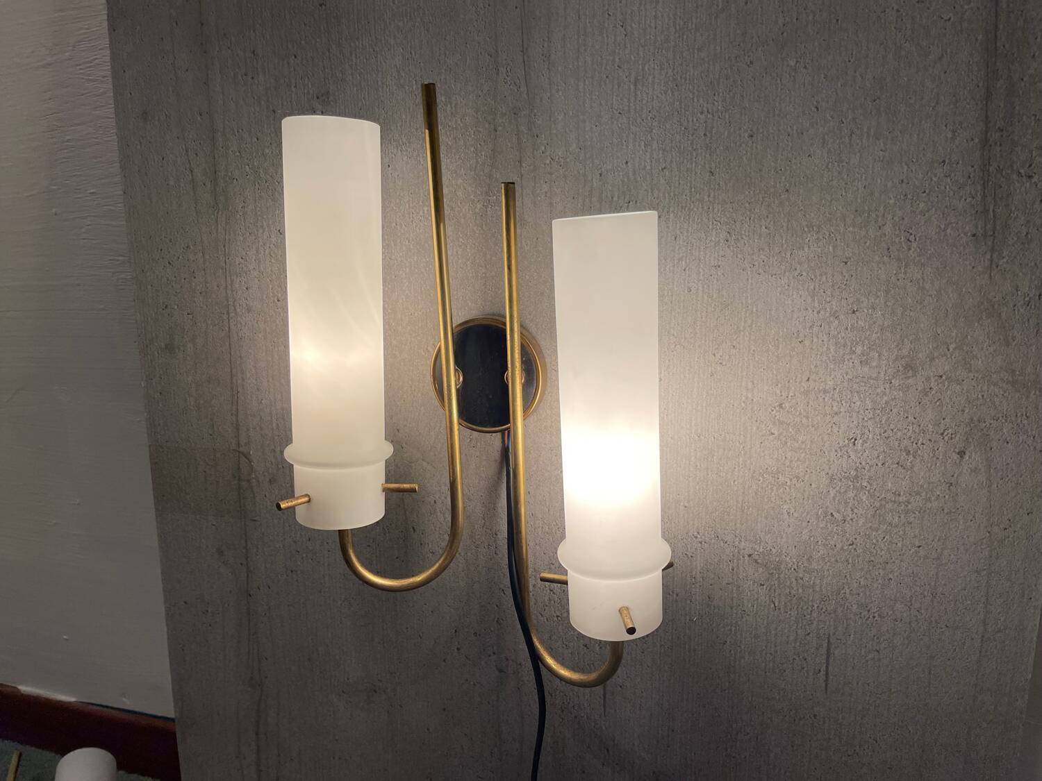 Brass Opaline Glass Sconces Set of 2 1950’s