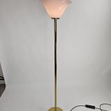 Italian floor lamp with pink Murano glass and brass foot