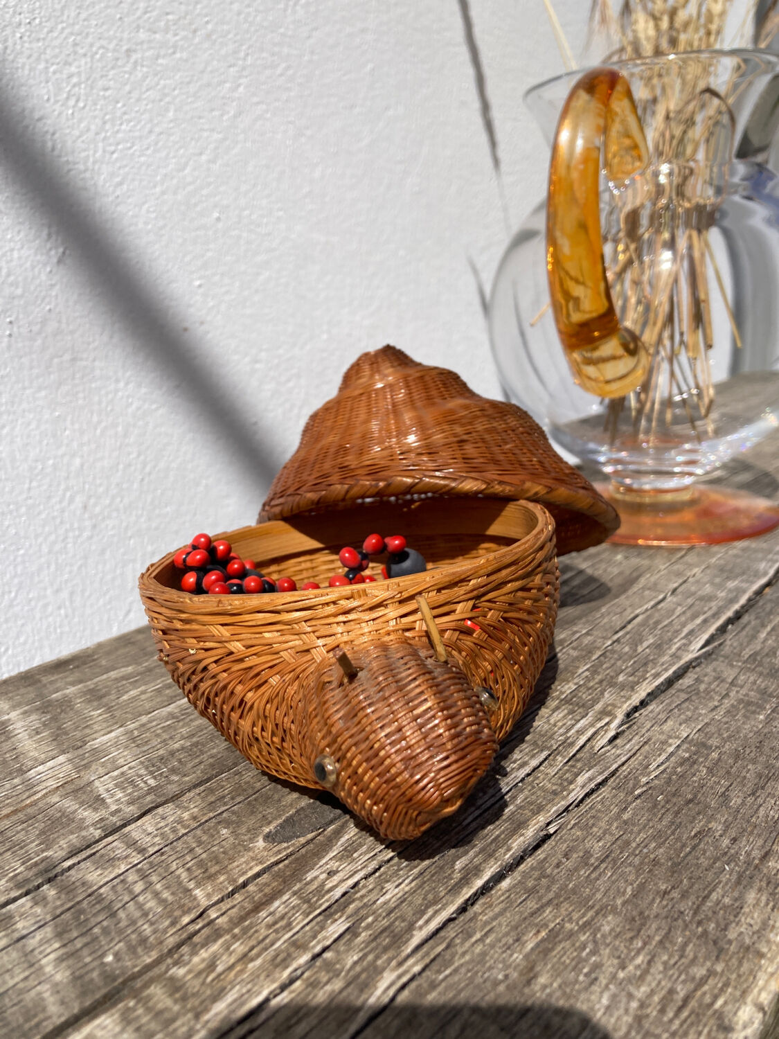 Jewelry box rattan snail vintage wicker woven old panière