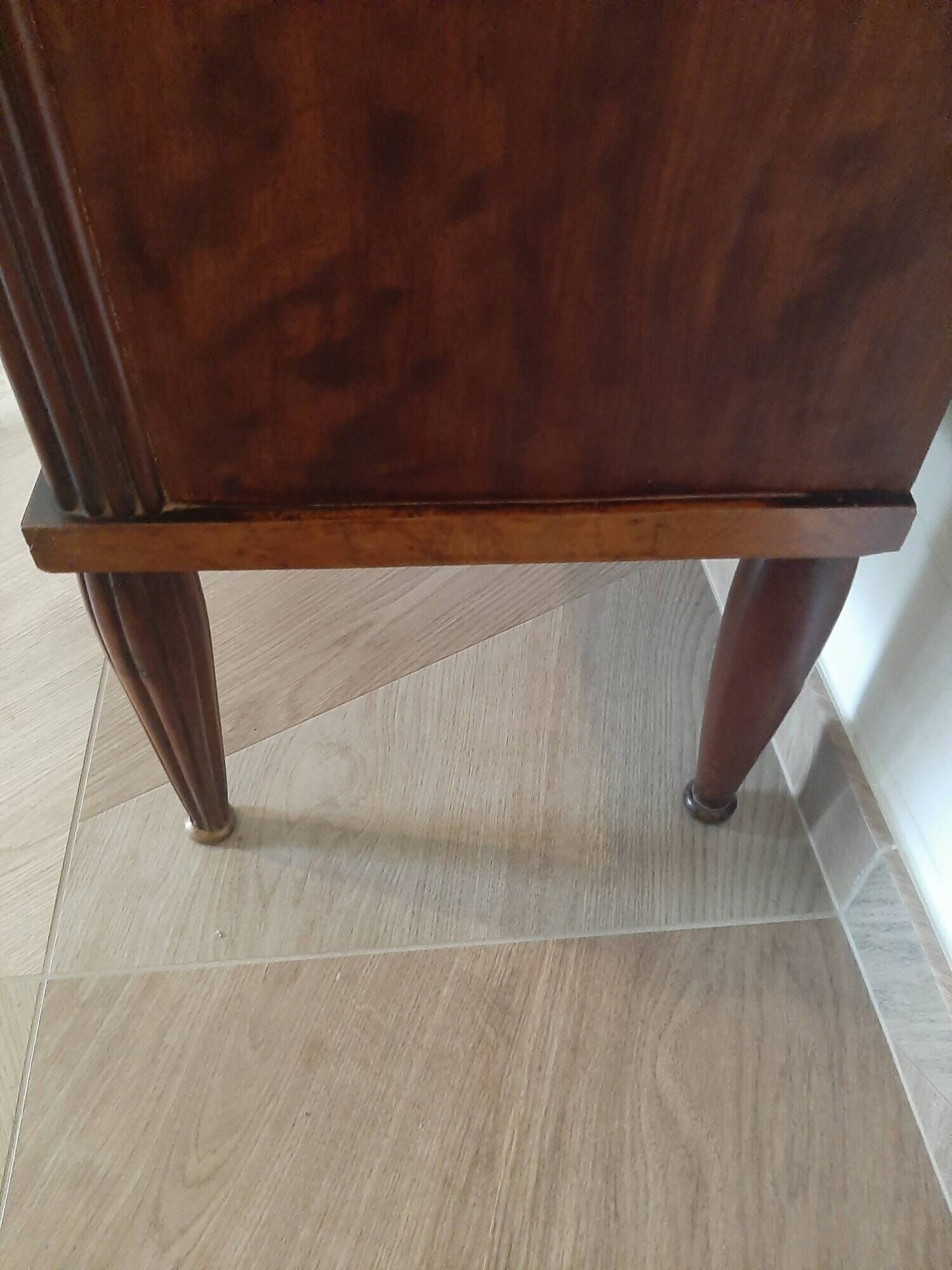 pretty Louis XVI Style bedside cabinet - 1 drawer - 1 Elm Burl marble tray door