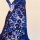 Monochrome indigo watercolour portrait of a woman "the indigo dress"