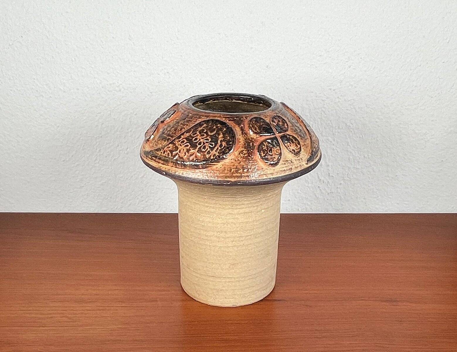 Mid-century modern stoneware mushroom vase by Haico Nitzsche for Søholm, 1960s.