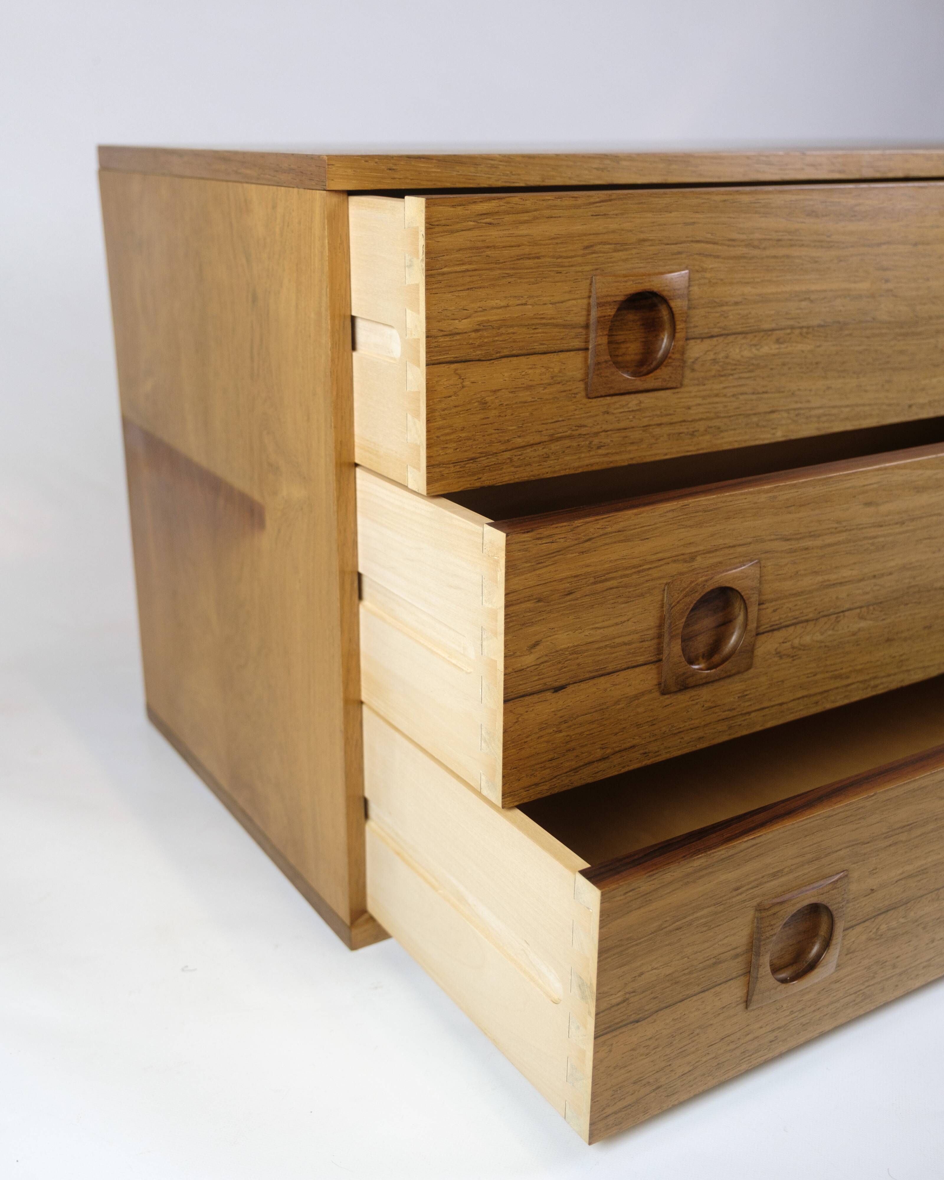 Wall-Mounted Chest Of Drawers Made In Rosewood By Albert Hansen From 1960s