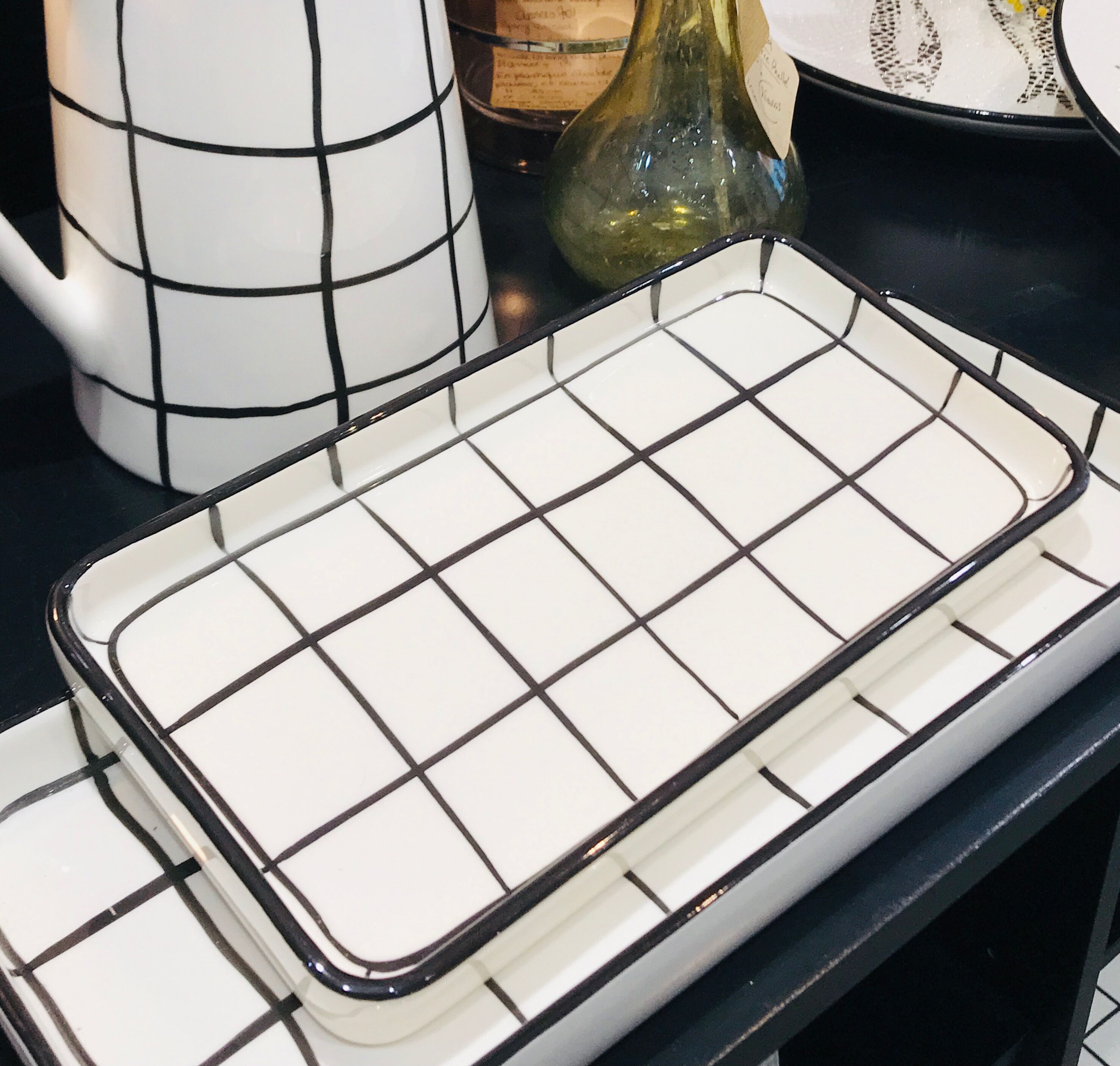 Handmade ceramic grid dish