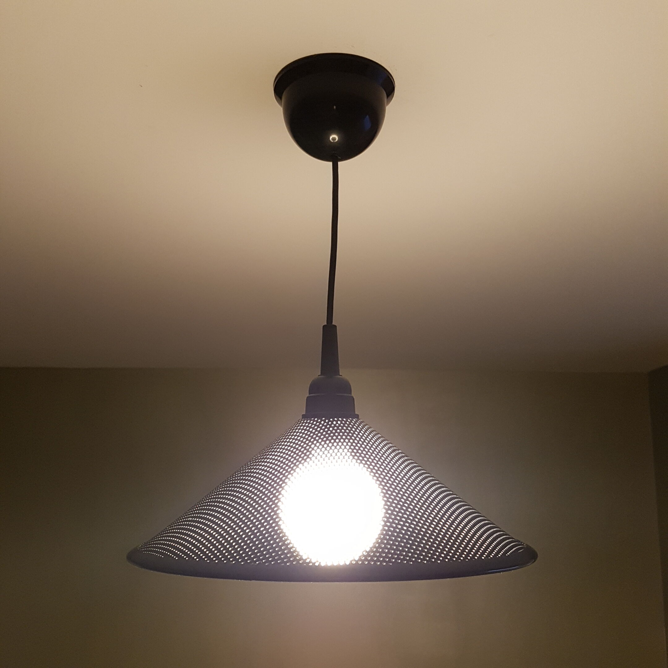 Black perforated hanging lamp années 80