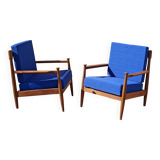 Pair of 1960s Scandinavian armchairs with blue cushions