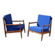 Pair of 1960s Scandinavian armchairs with blue cushions
