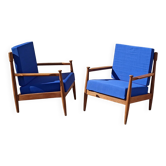 Paire de fauteuils scandinaves Années 60 coussins bleu