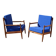 Pair of 1960s Scandinavian armchairs with blue cushions
