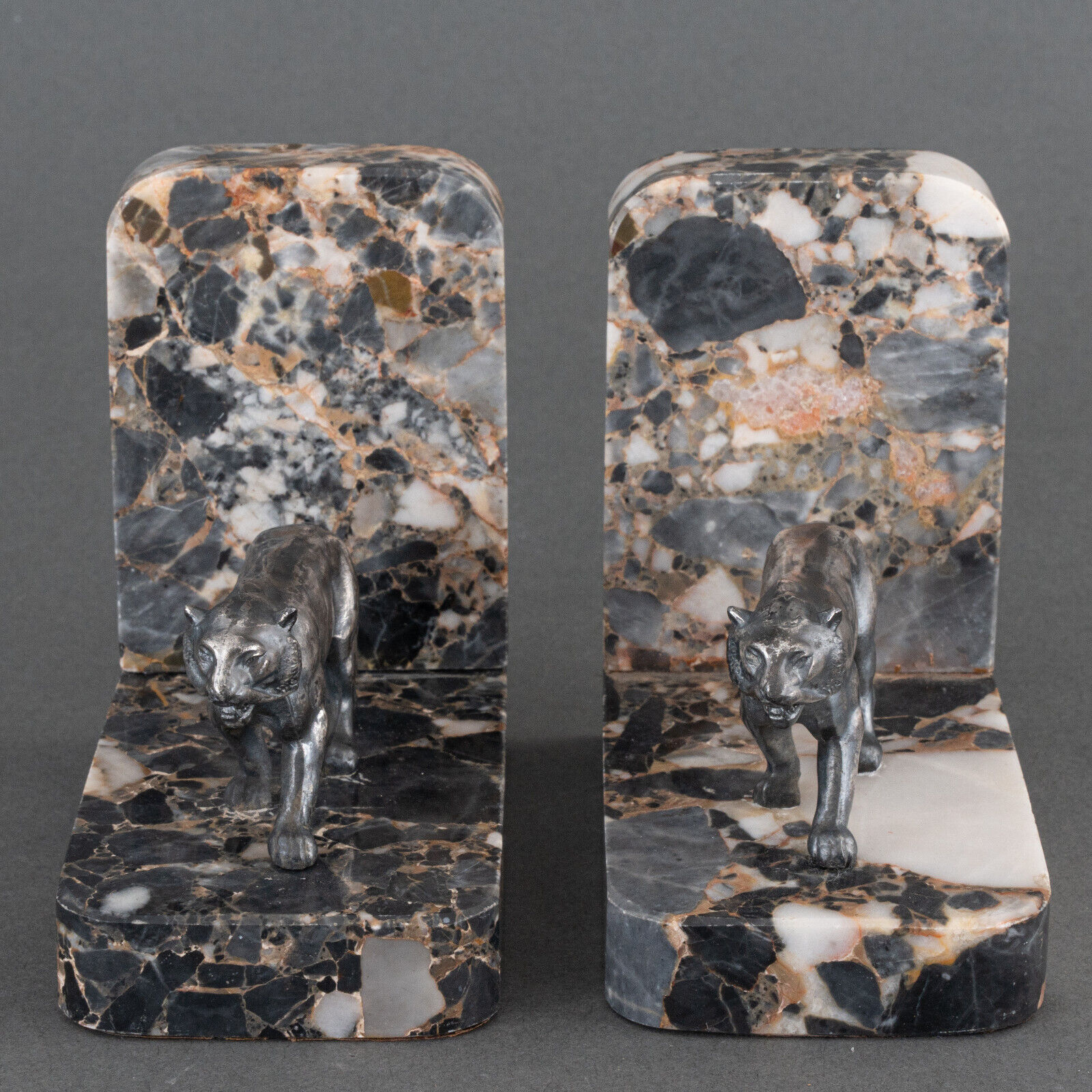 Art Deco bookends in silver regulation panther decoration 1930
