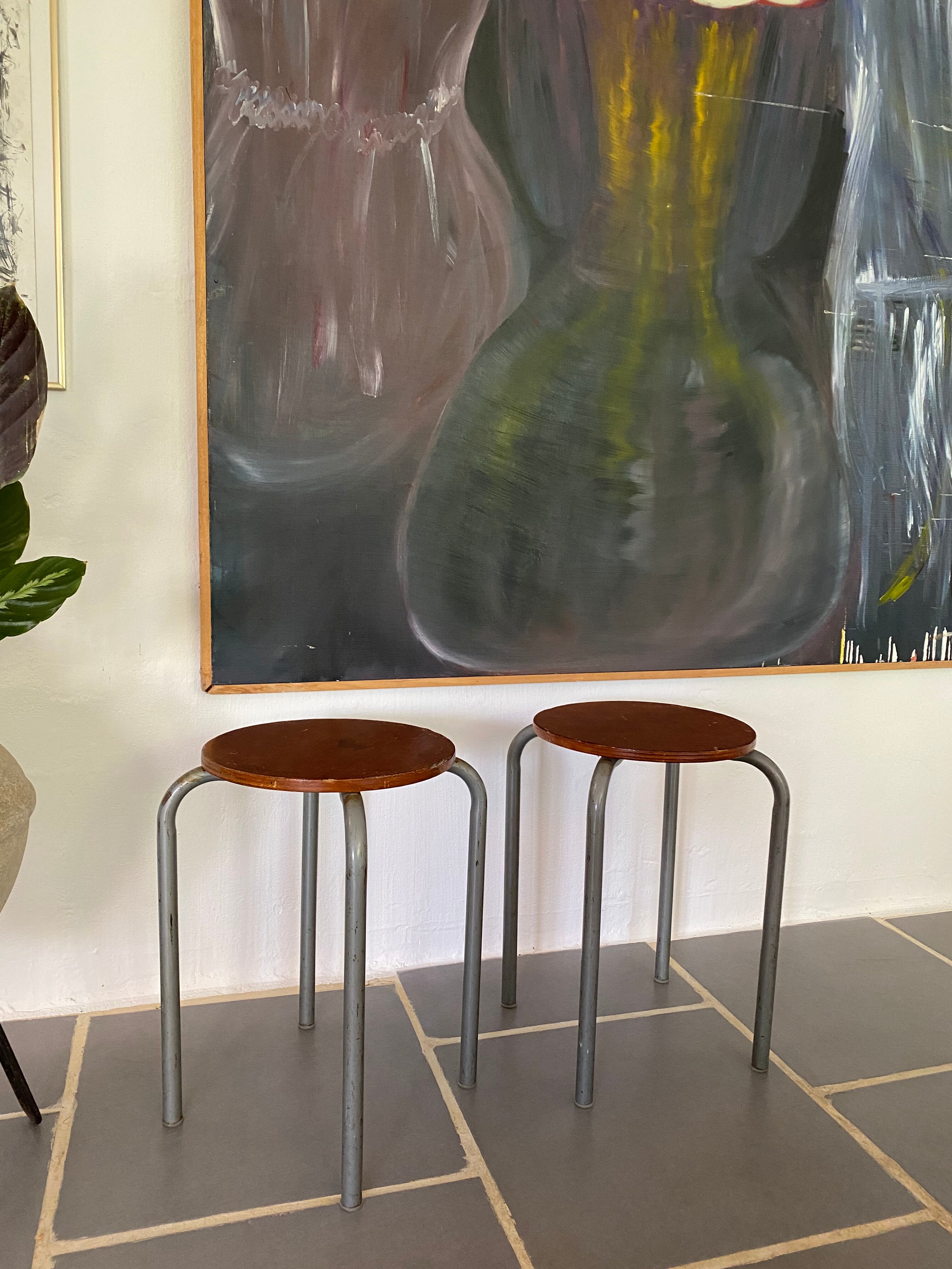 Set of 4 vintage industrial stools 50s