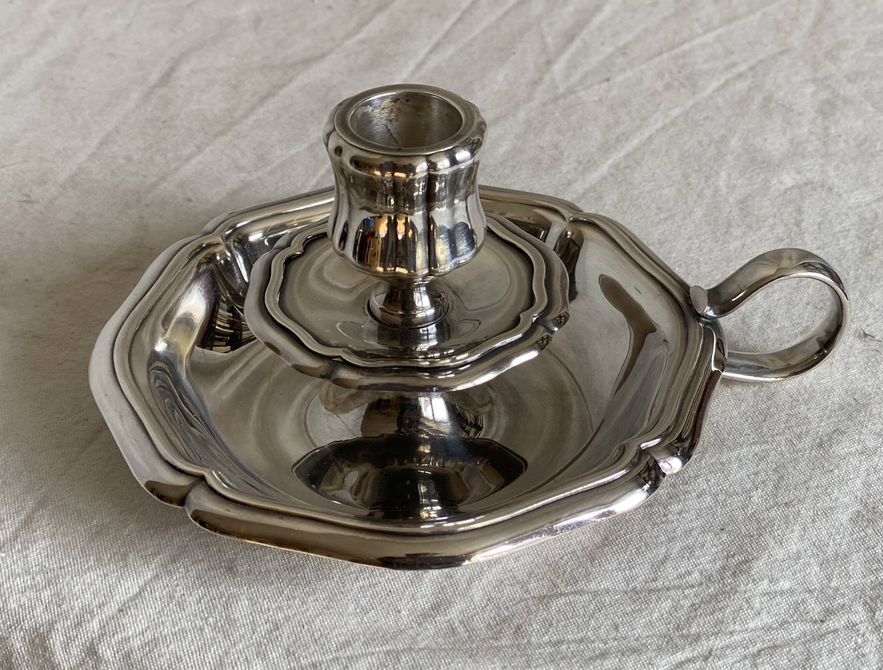 Silver-plated hand candlestick in the Louis XV style
