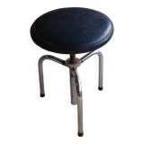 Tripod screw workshop stool in chromed metal and blue skai
