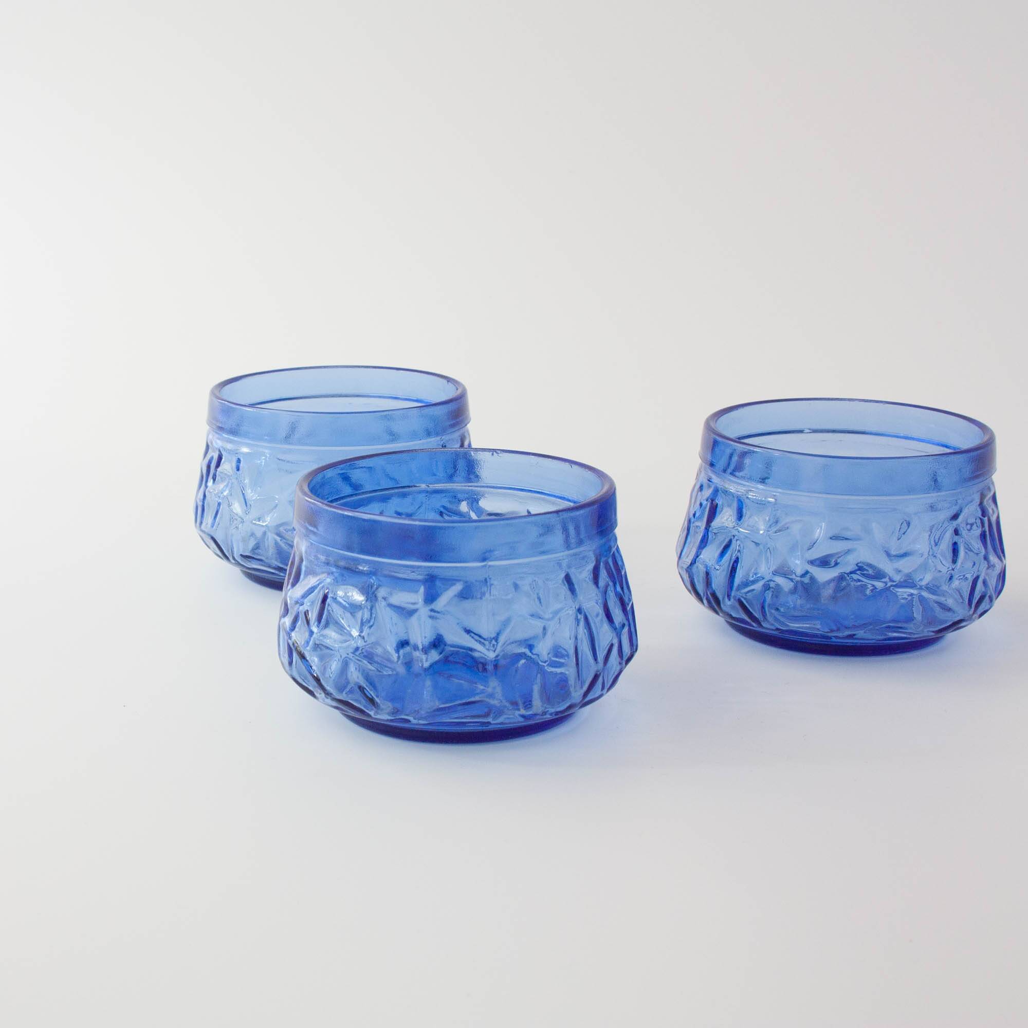 Set of 3 Vintage IVIMA Blue Glass Dessert Bowls, 1960s