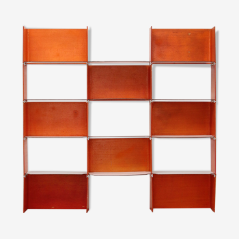 Modular French wall furniture orange made in the 60s.