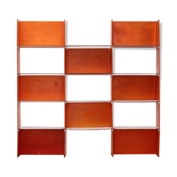 Modular French wall furniture orange made in the 60s.