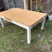 Table basse de ferme campagne bois brut blanc