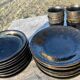 Vallauris service, the pottery of the great oak. Black metal glazed ceramics.