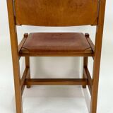 Set of 6 Maison Regain Chairs - Solid Elm and Fawn Leather - Circa 70
