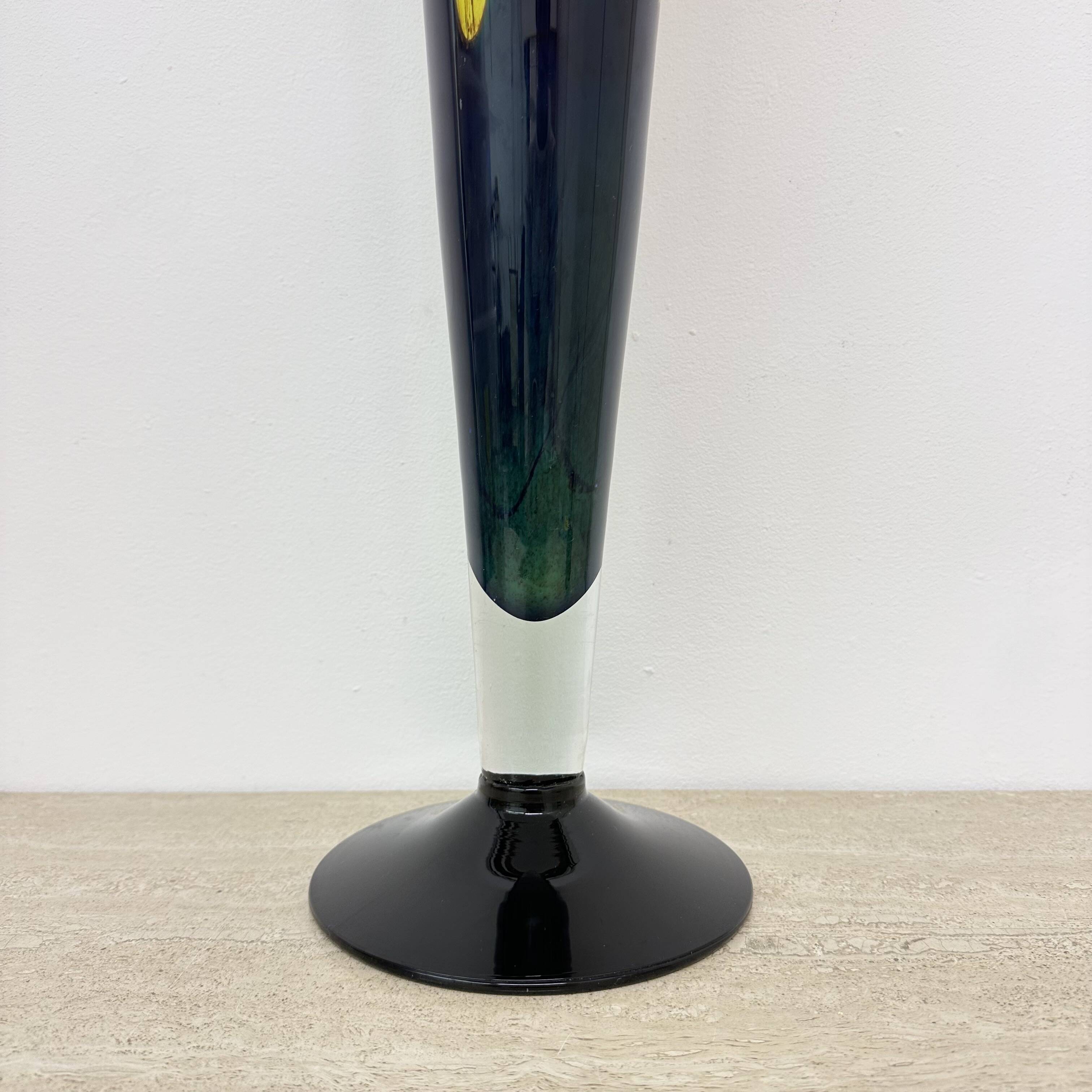 Large glass vase yellow and black , 1970s