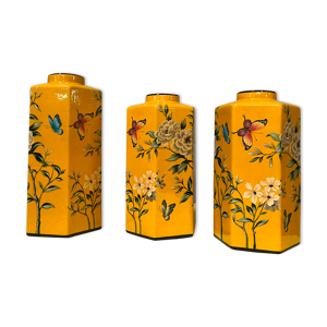 3 vases céramique jaune,