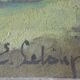 Painting, oil on cardboard, mountain landscape, lake, signed