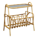 1970s Rattan Newspaper and Magazine Stand with Glass Top, Italy