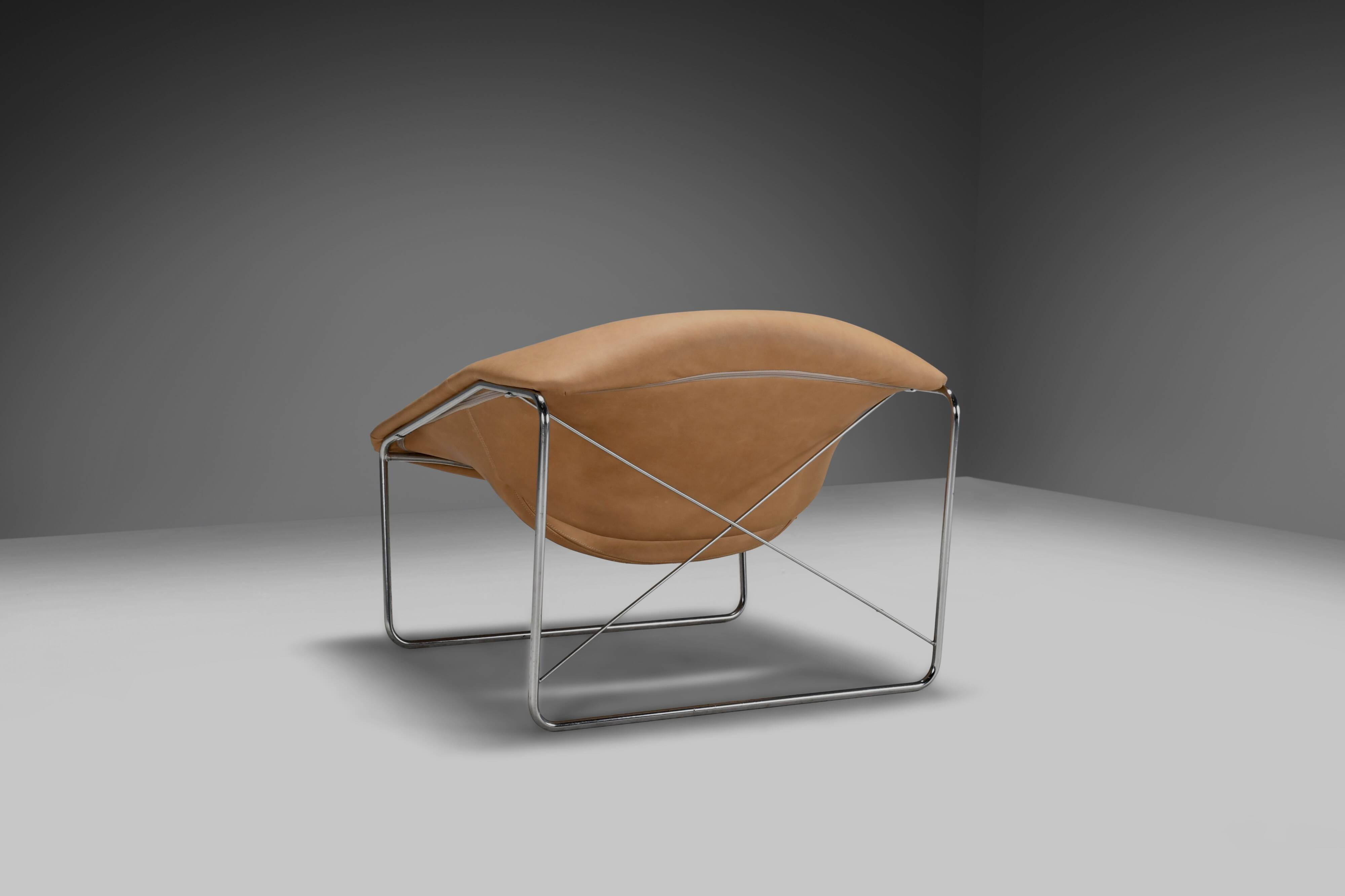 Leather and chrome Olivier Mourgue Cubique chair by Airborne, France 1968