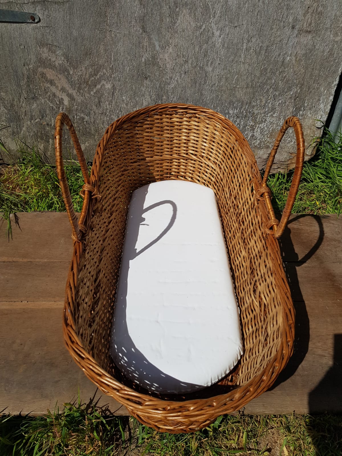Former Couffin Bed Baby Wicker Braided With Anses - Vintage Matelas
