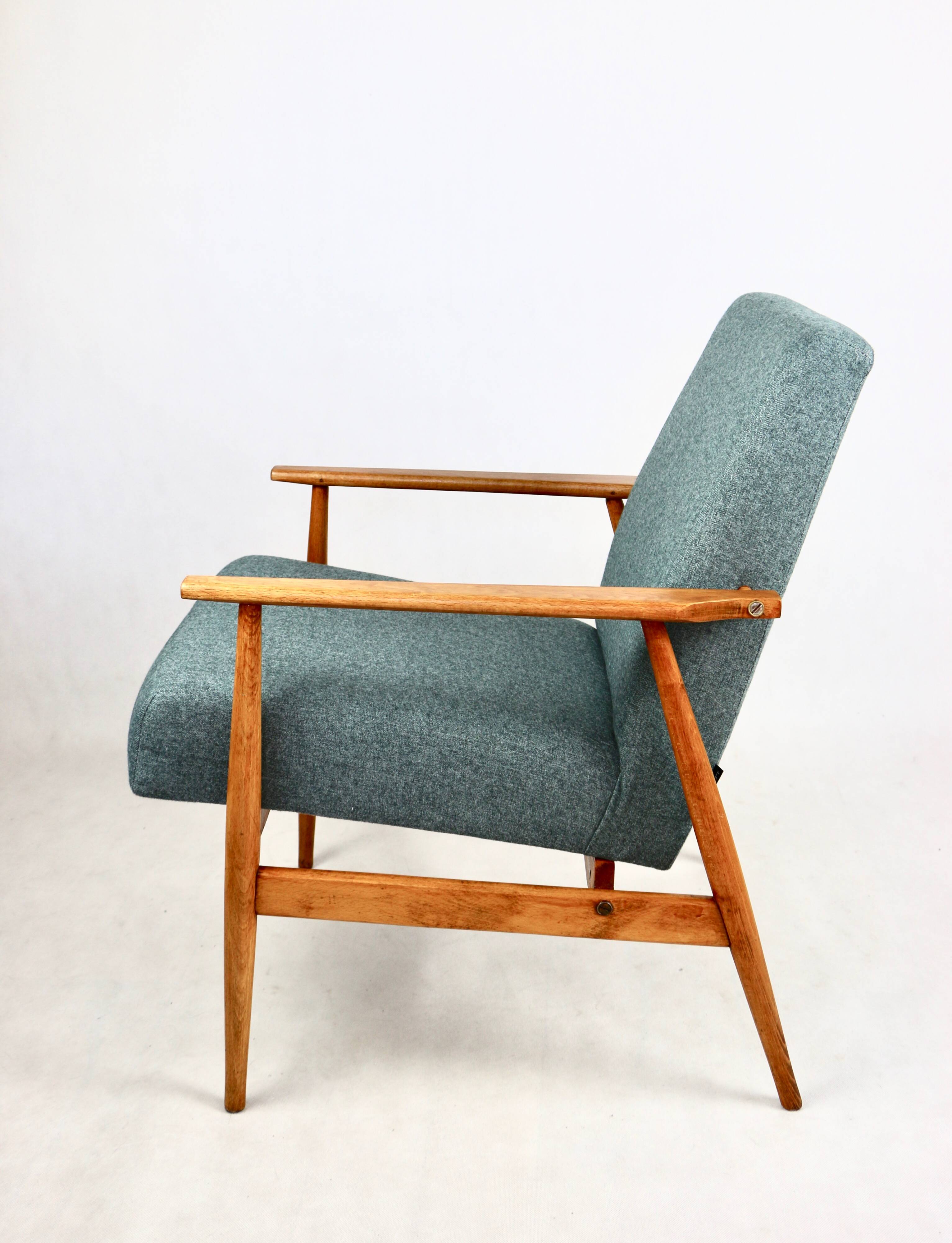 Armchair 'Lis', 1970s turquoise tweed by Henryk Lis - natural beech wood