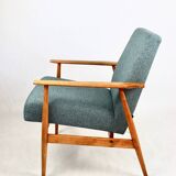 Armchair 'Lis', 1970s turquoise tweed by Henryk Lis - natural beech wood