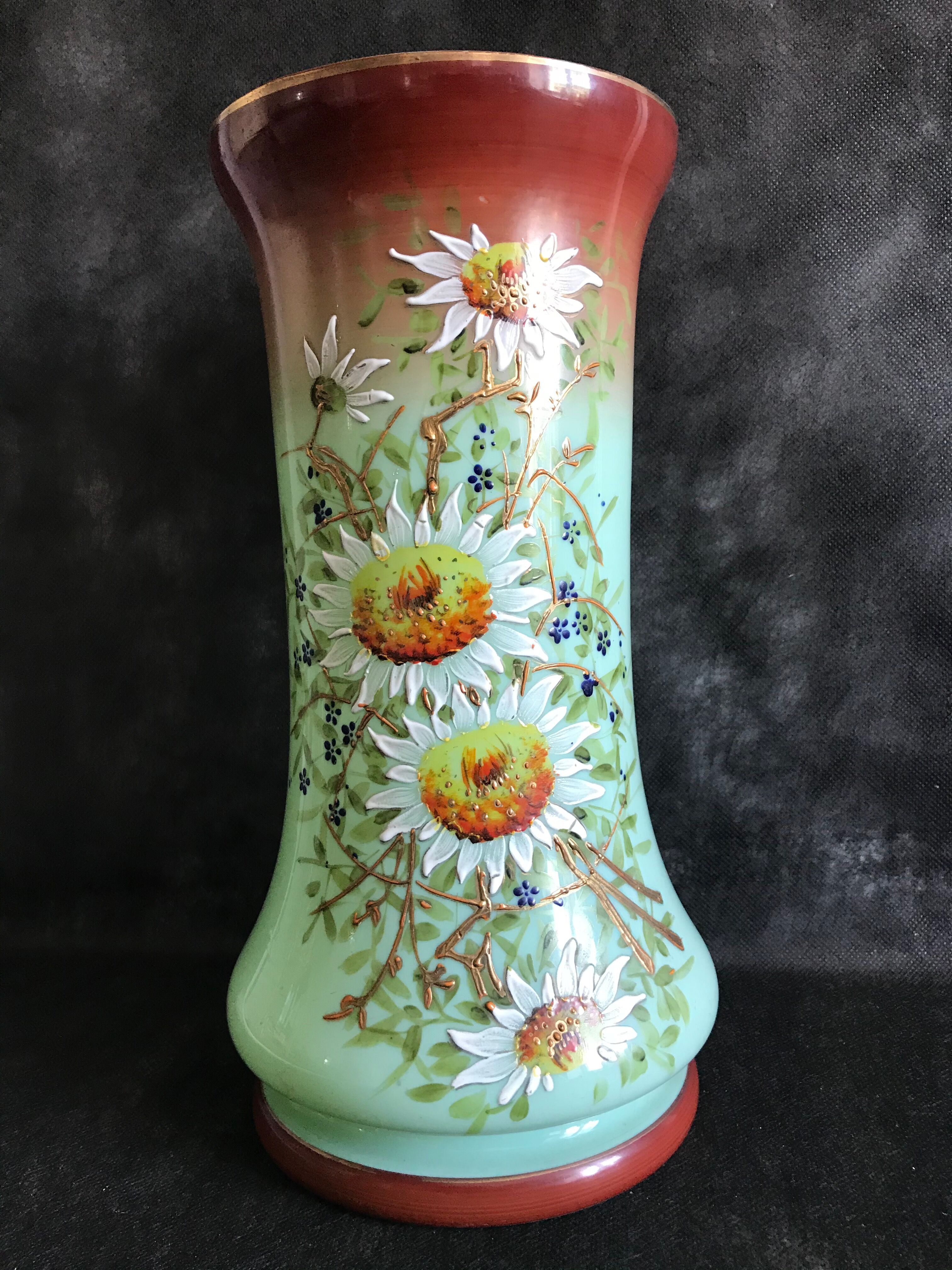 Vase Napoleon lll green opaline enamelled and gilded with fine gold