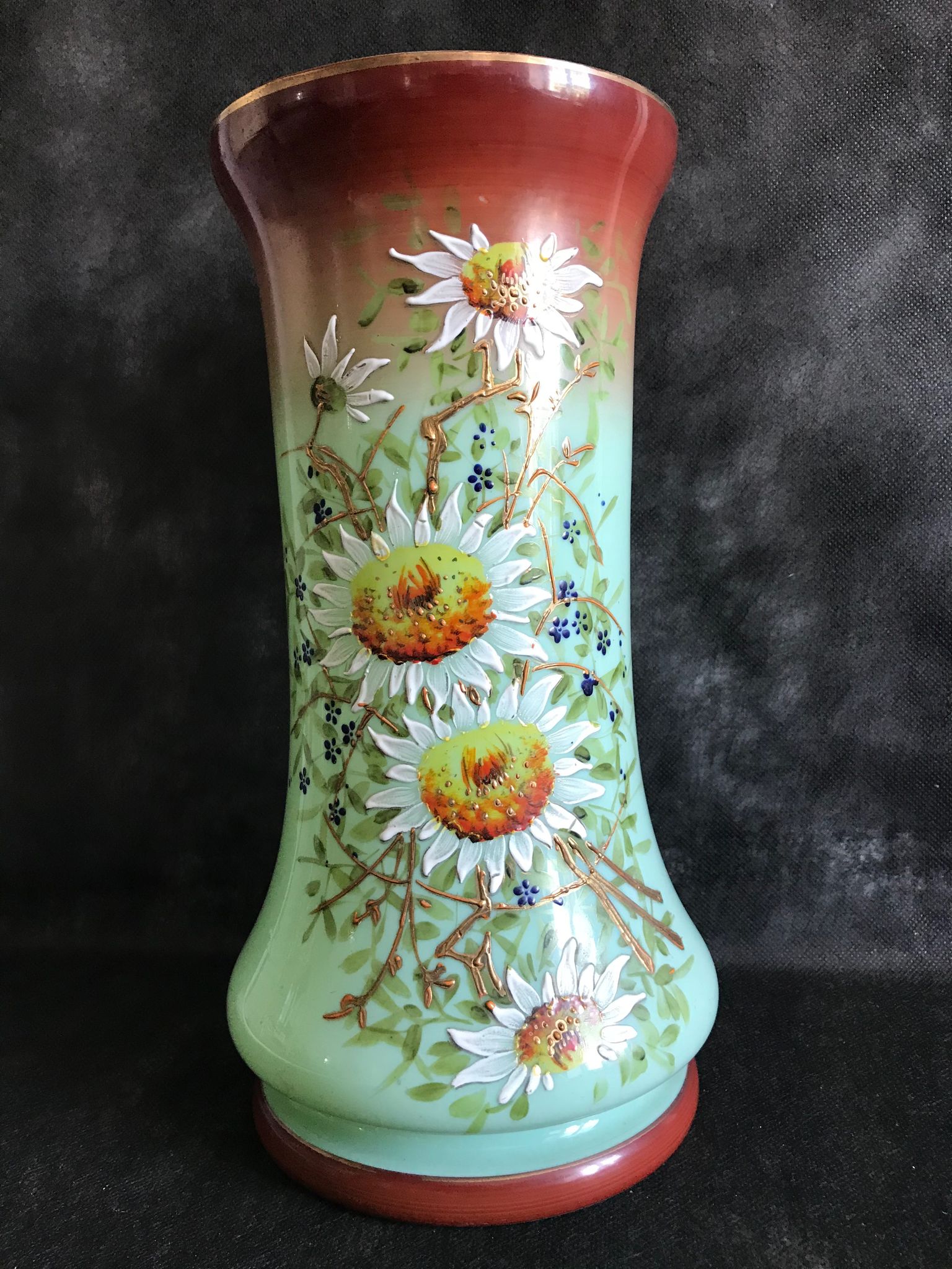 Vase Napoleon lll green opaline enamelled and gilded with fine gold