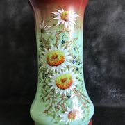 Vase Napoleon lll green opaline enamelled and gilded with fine gold