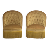 Pair of vintage toad armchairs in golden yellow velvet