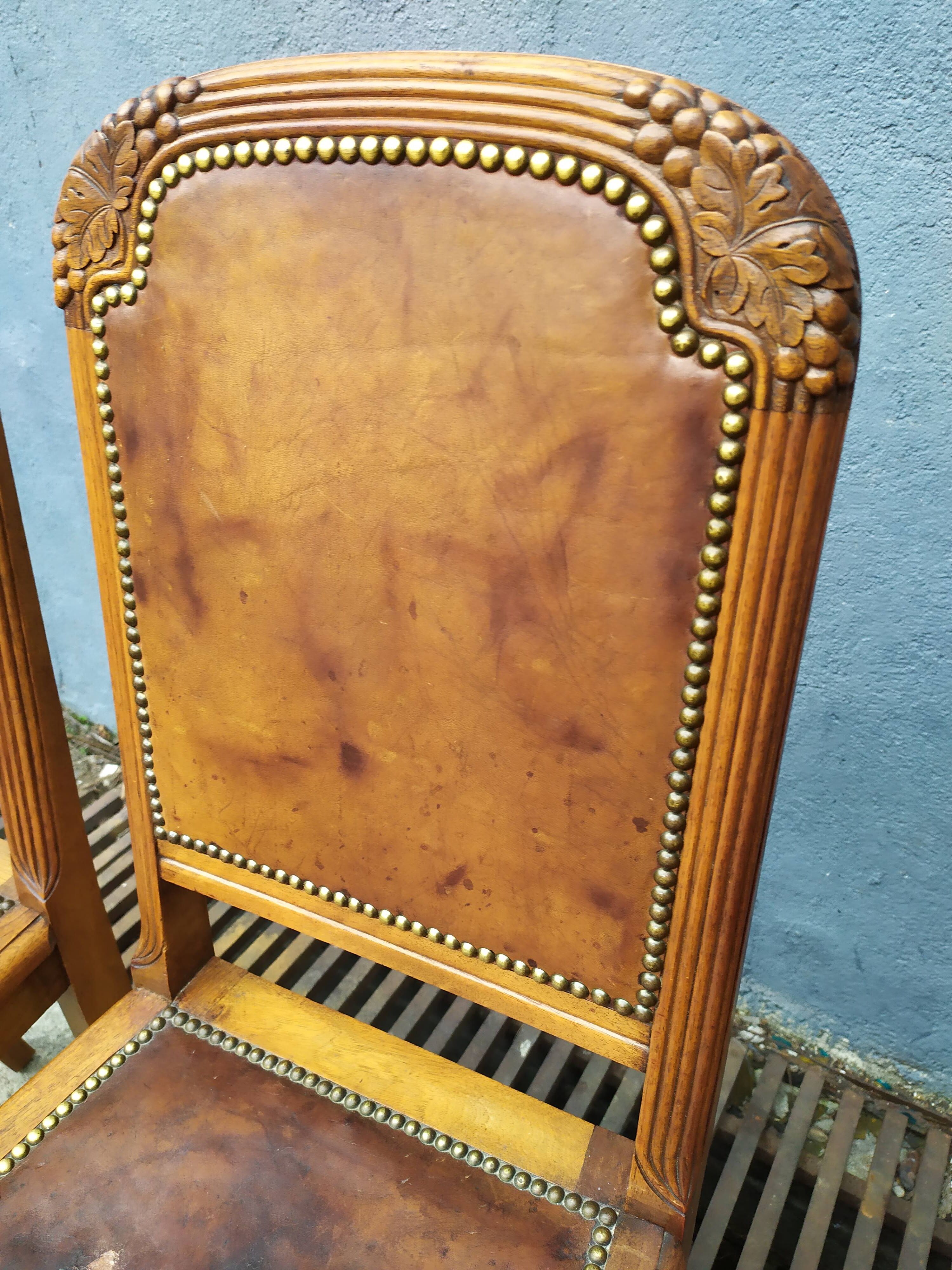 Series of 4 leather art deco chairs 1925
