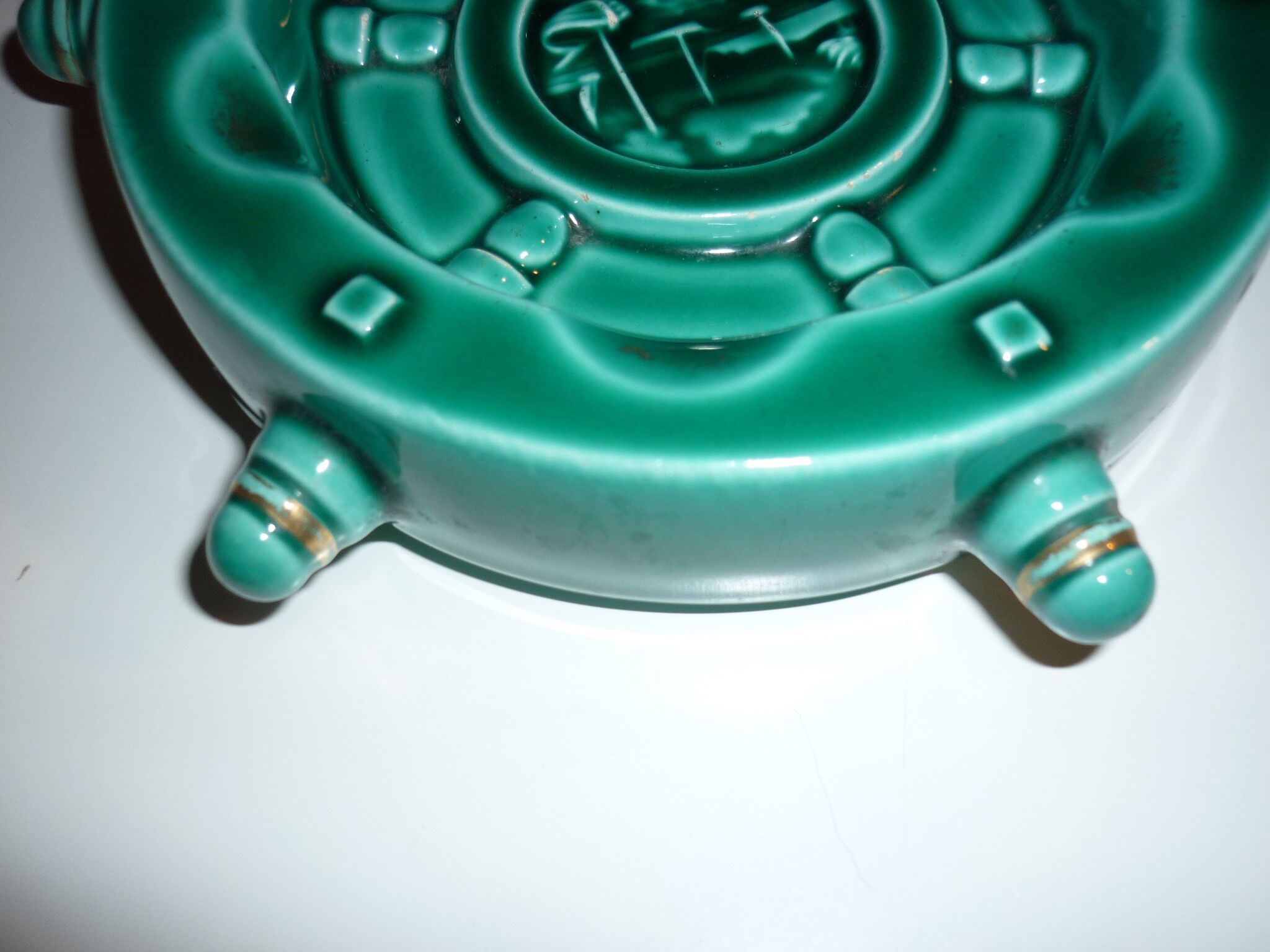 Vallauris green and gold boat wheel ashtray