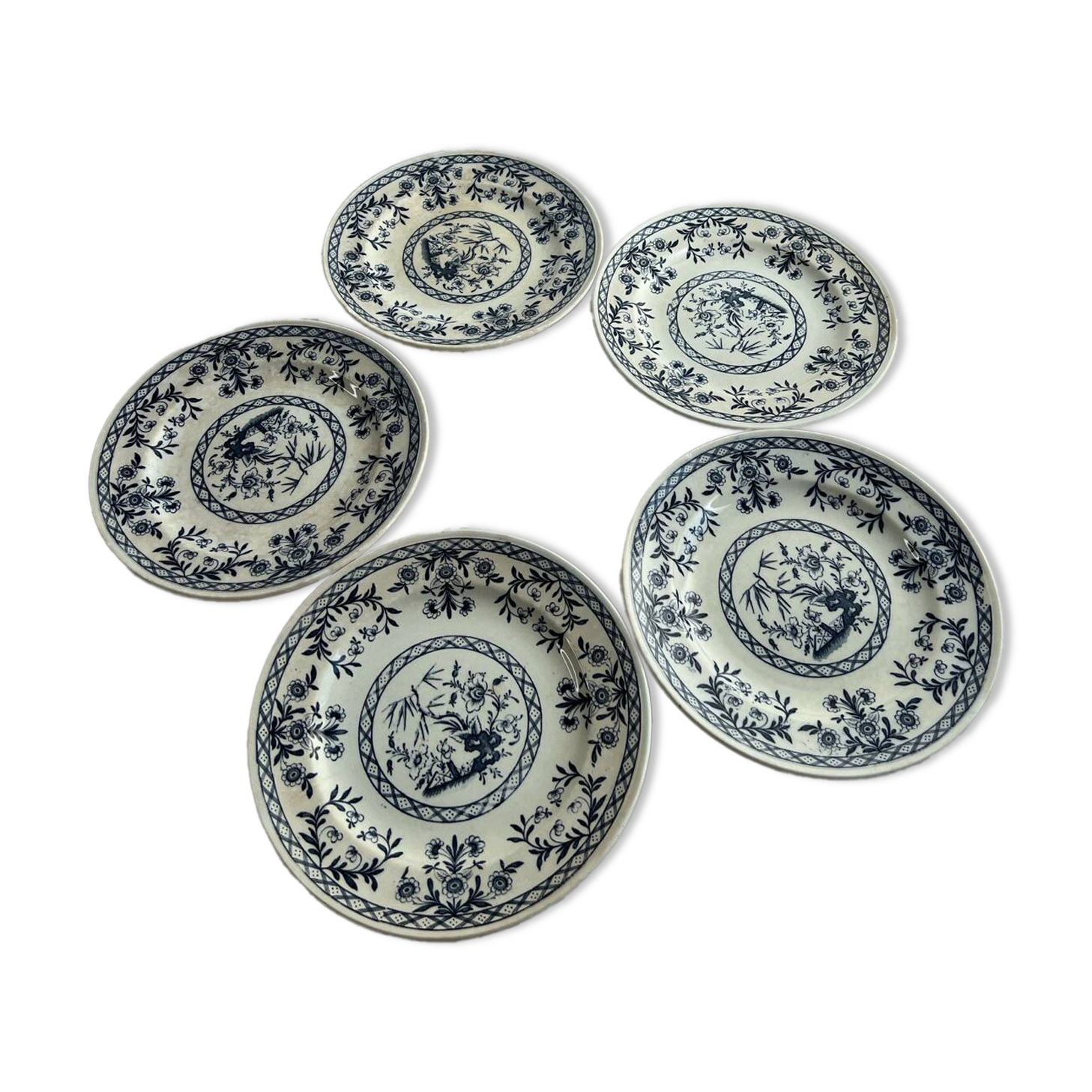 Set of five Lunéville KG Delet dessert plates.