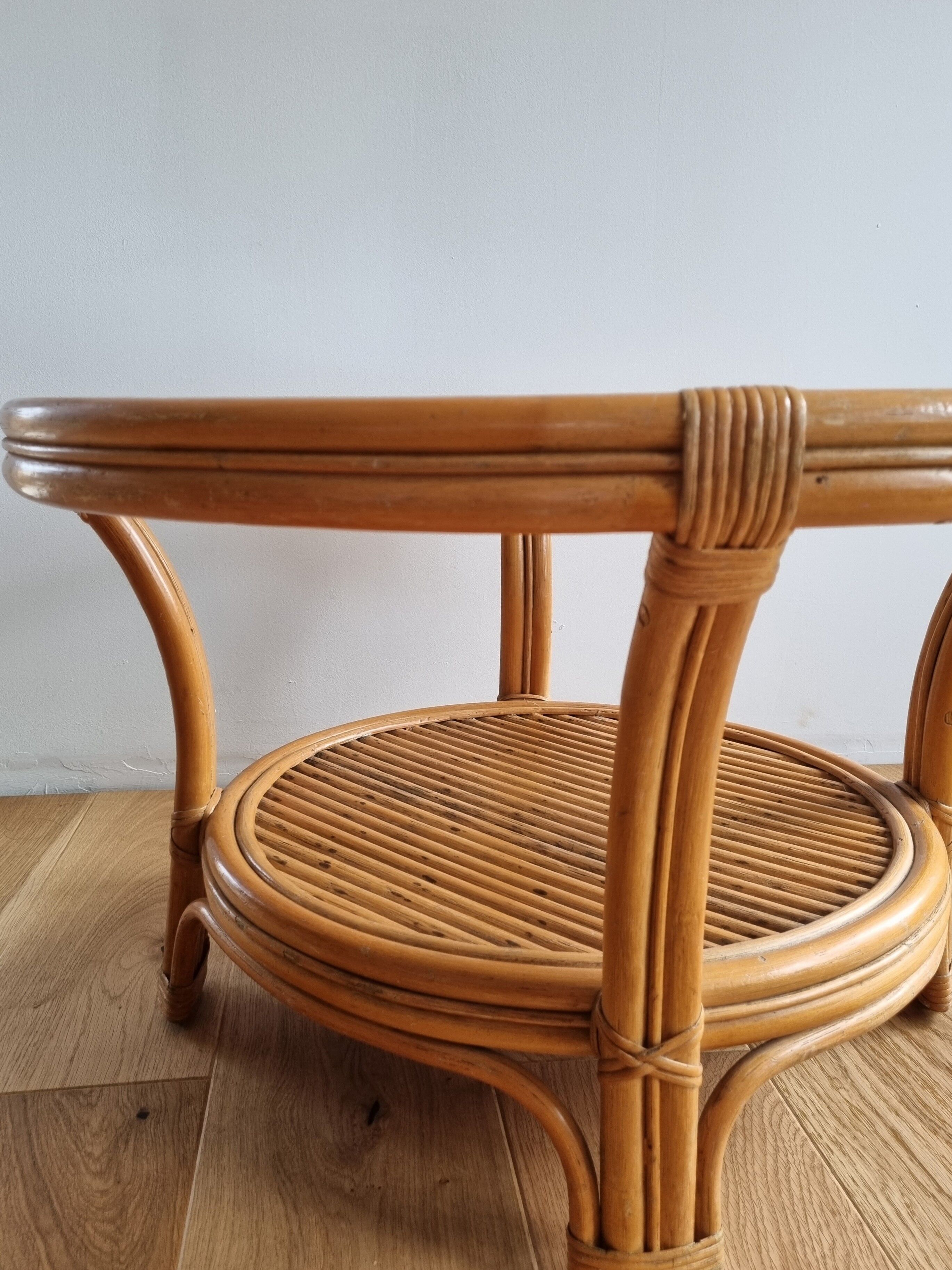 Rattan and glass coffee table