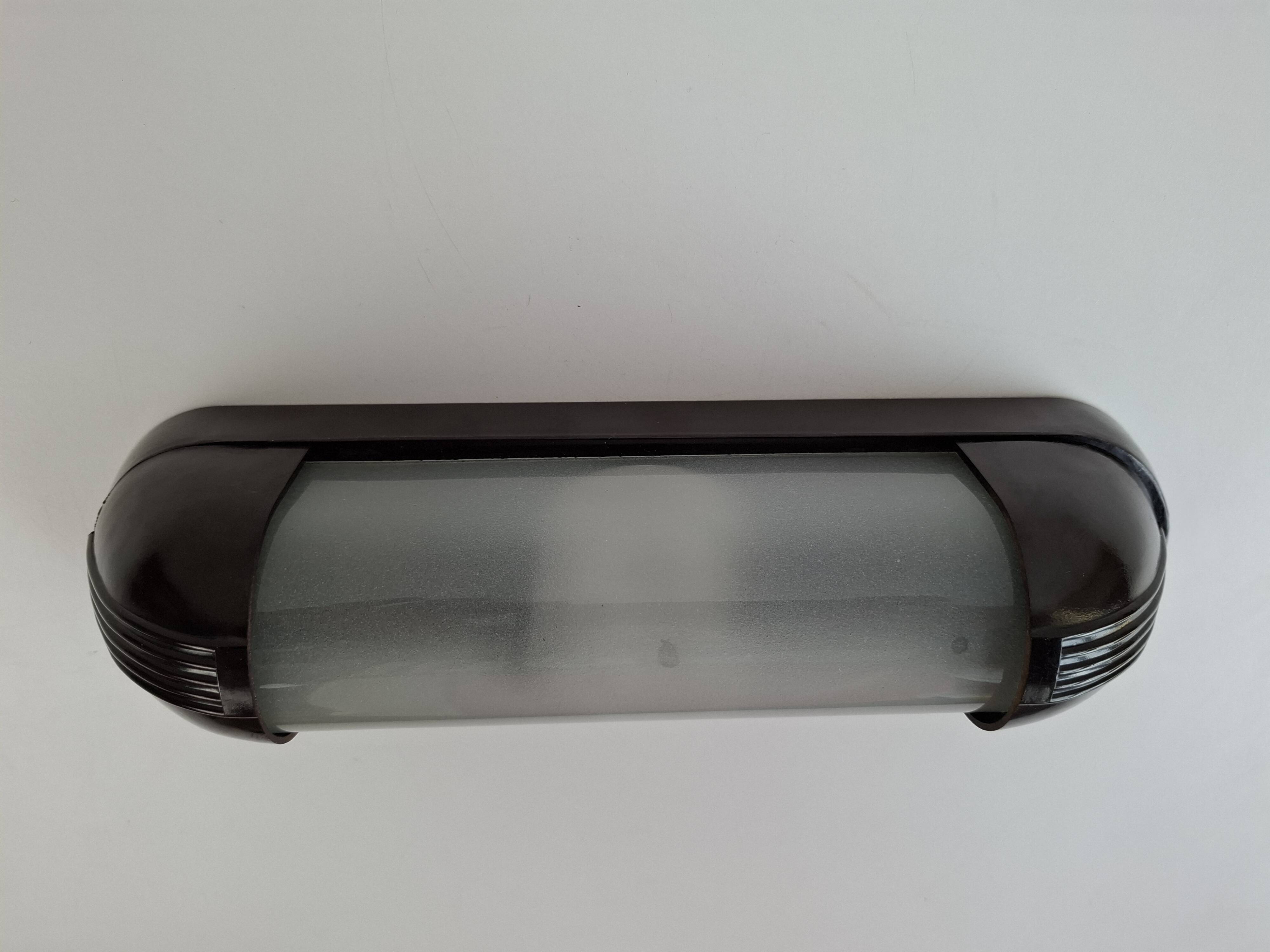 1930s Czechoslovak Art Deco Bakelite Wall Lamp with Frosted Glass