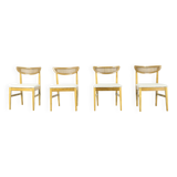 Very Rare Set Of 4 Vintage Midcentury Teak And Cane Bergere Chairs