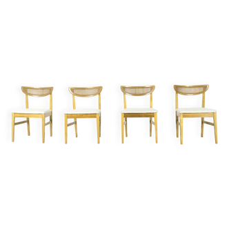 Very Rare Set Of 4 Vintage Midcentury Teak And Cane Bergere Chairs