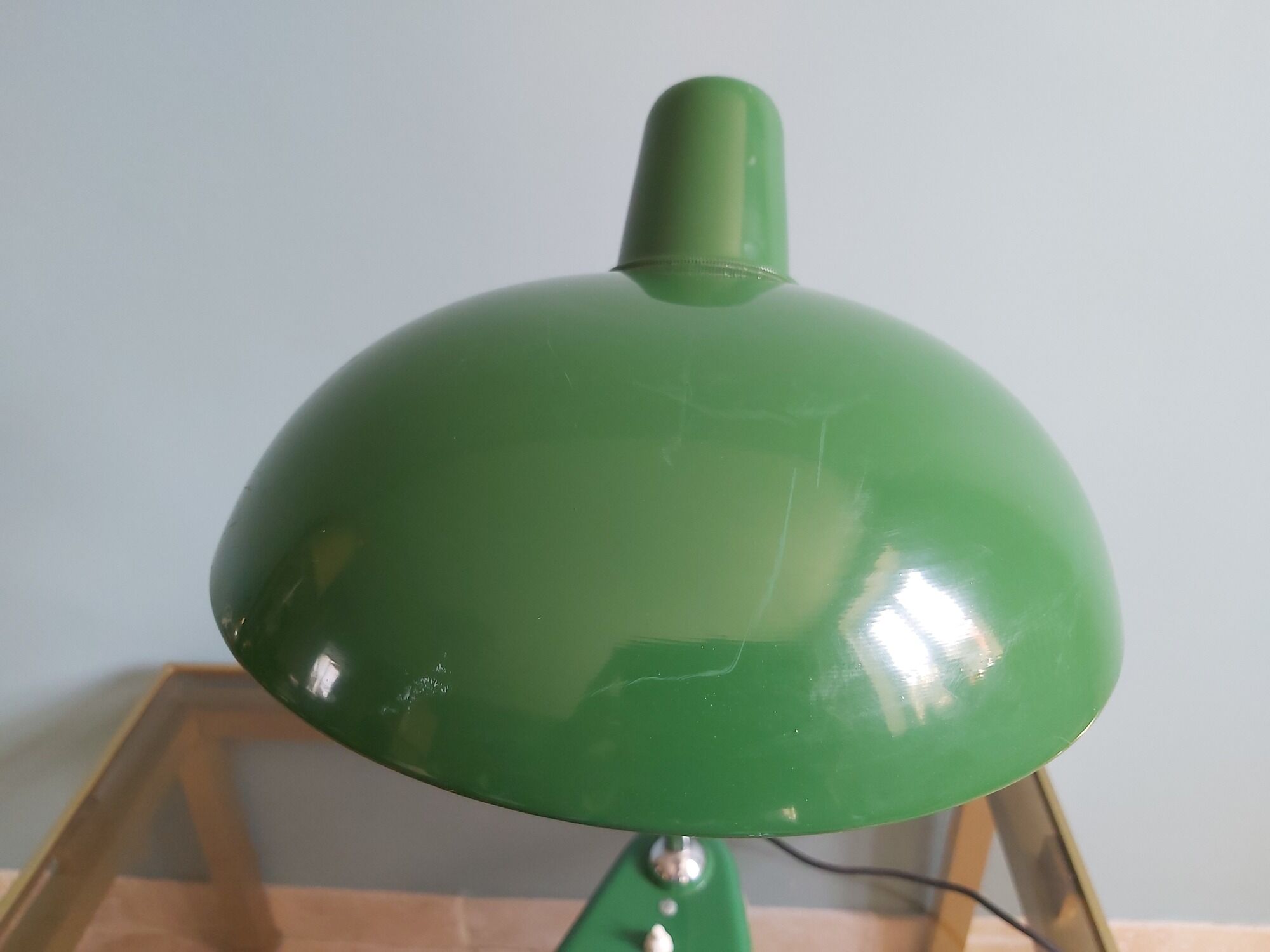 Large vintage desk lamp (50cm) in green lacquered metal, 70s