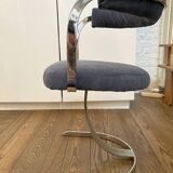 2 chaises "space age" velours bleu gris remises à neufs