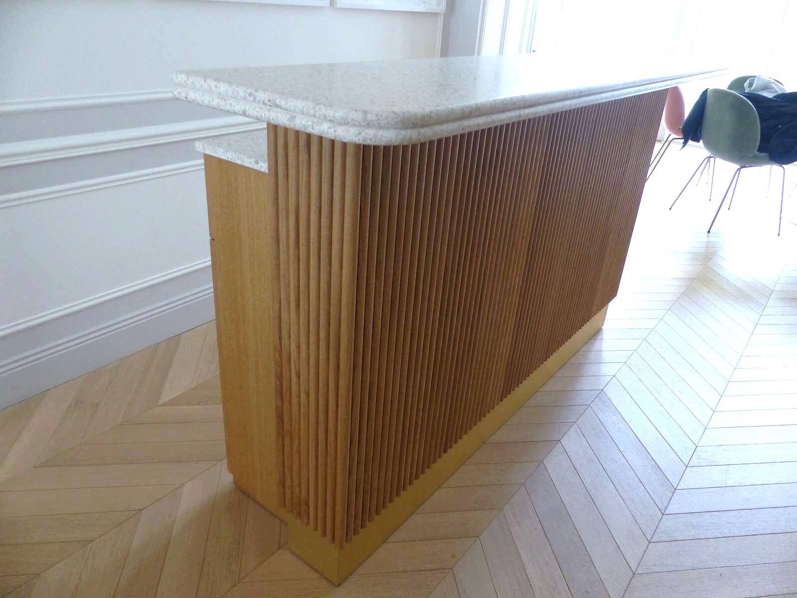 Contemporary bar in solid oak & double terrazzo top - Unique piece