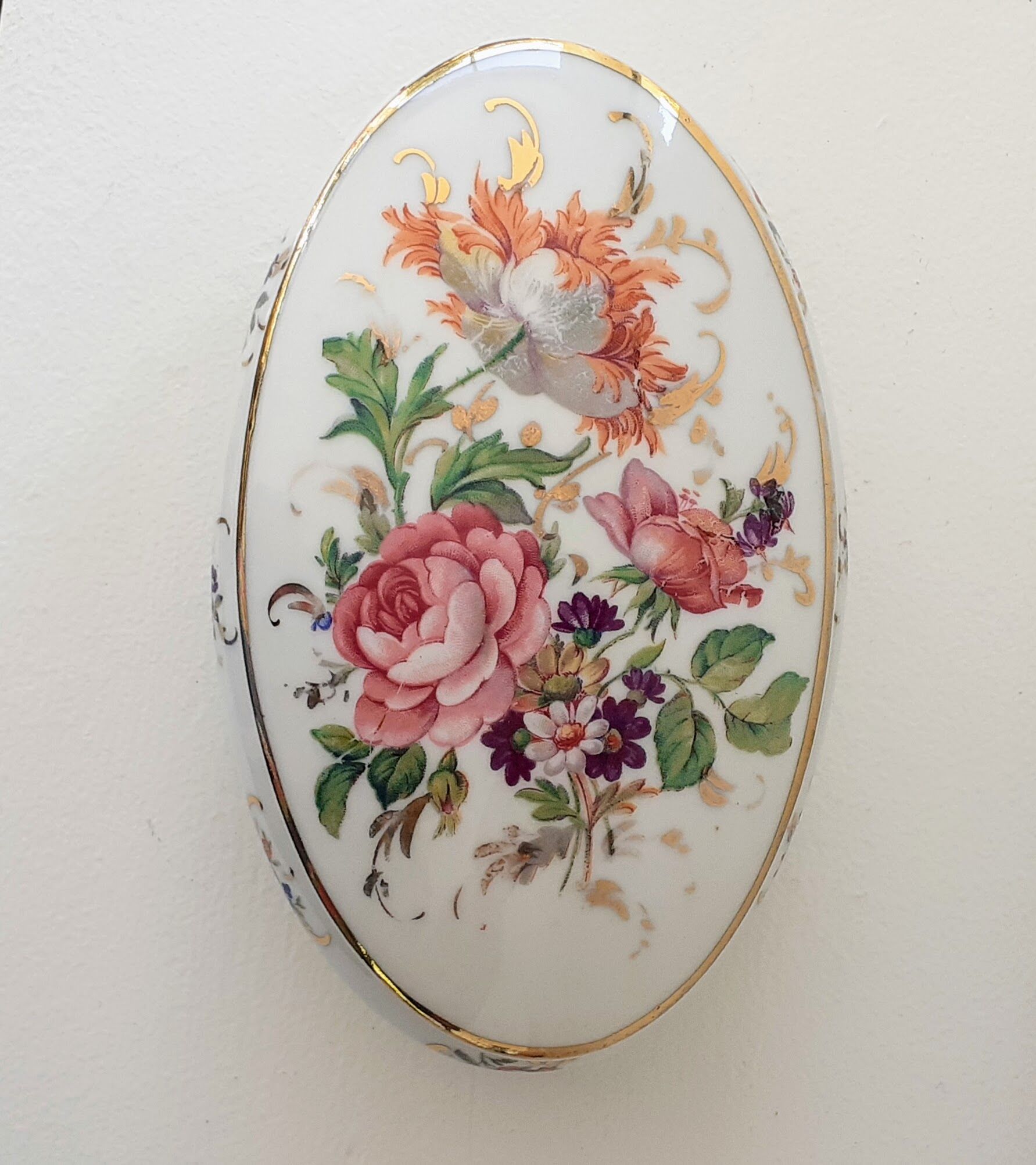 Limoges porcelain candy box decorated with roses