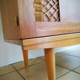Armoire chêne et rotin tressé 60's