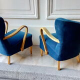 Pair of wing chairs flesh Scandinavian Danish 50s 60s blue