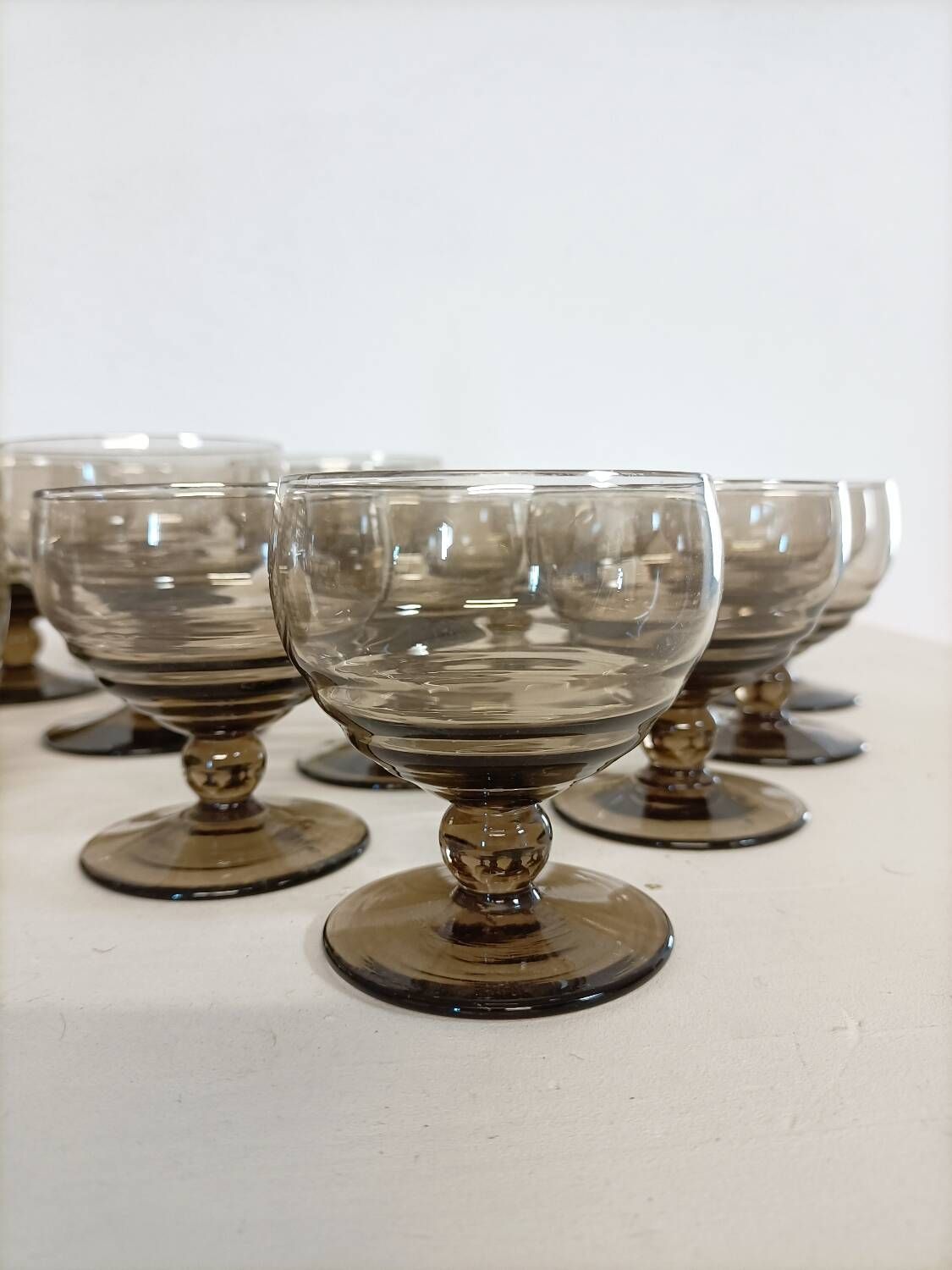 Smoked glass glasses and carafe from the 60s and 70s